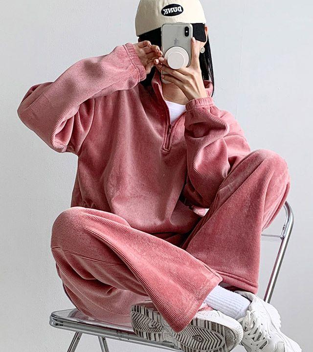 [당일발송]겨울 기모세트 양털벨리베어 와이드 세트 루즈핏 반집업 코듀로이 기모 트레이닝SET 오버핏 4color 데일리룩