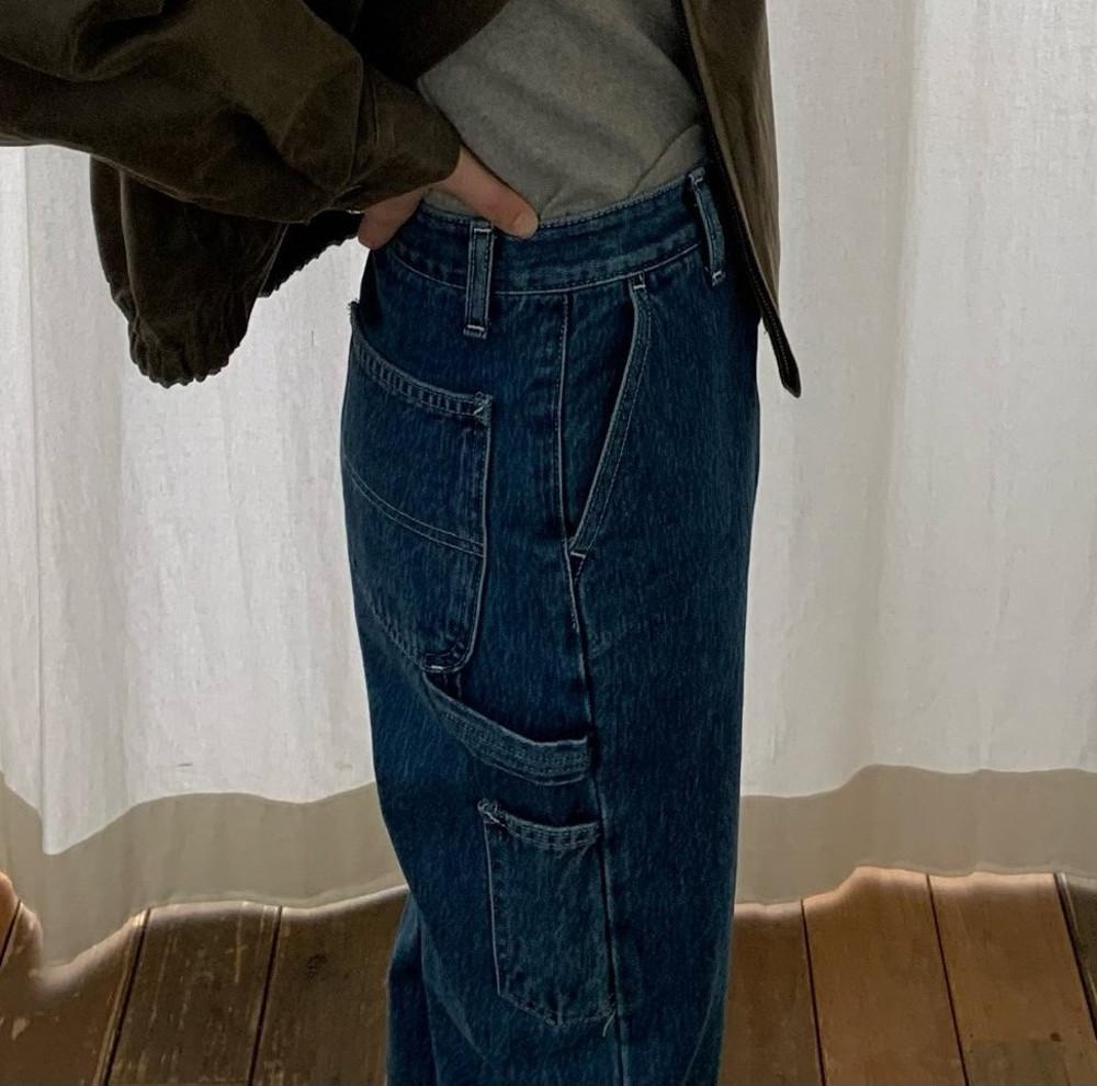 와이드 청바지 카고 여성 와이드 데님팬츠 플라넬 [모네카펜더]