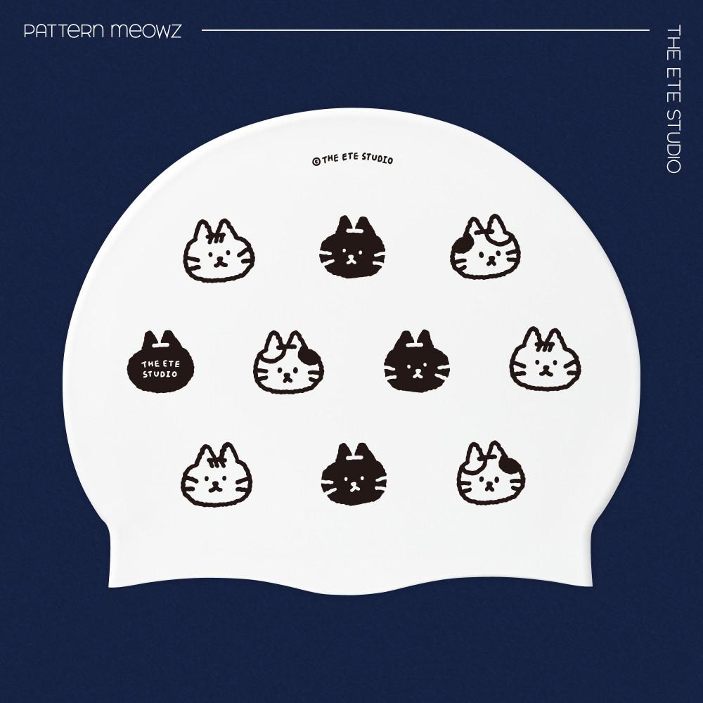 패턴미우즈 블랙 / 고양이수모 수영모자 실리콘수모 검정색 수영모 디에떼스튜디오