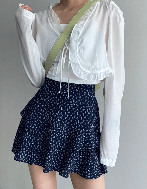 프릴 시스루 가디건 블라우스, 나시 세트 .A8535 (2color)