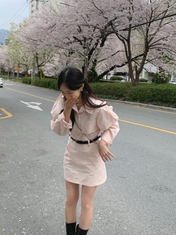 [문의폭주] 카라 포켓 미니원피스 (2color) 피크닉룩 벚꽃룩 핑크 미니스커트