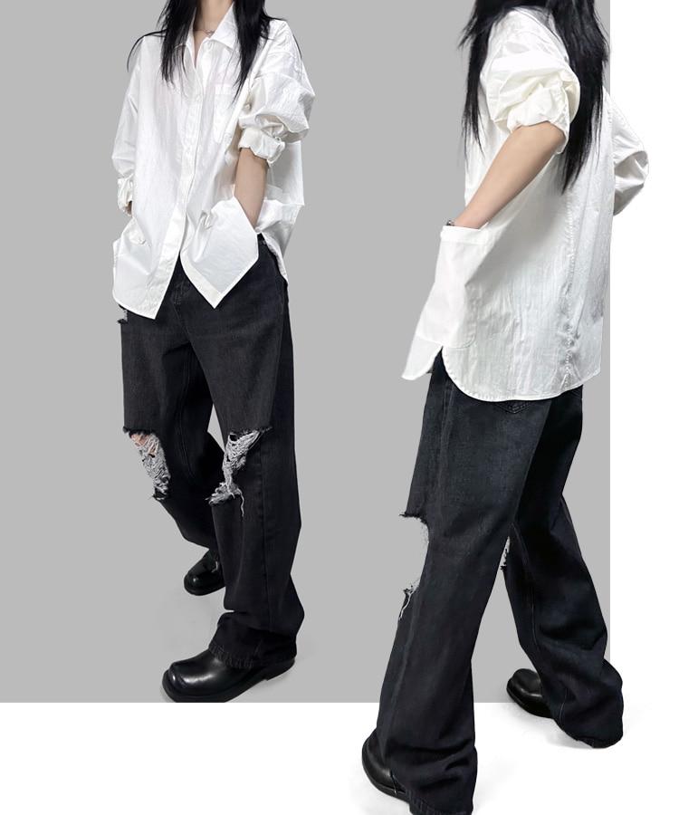 와이드 구제 흑청데님