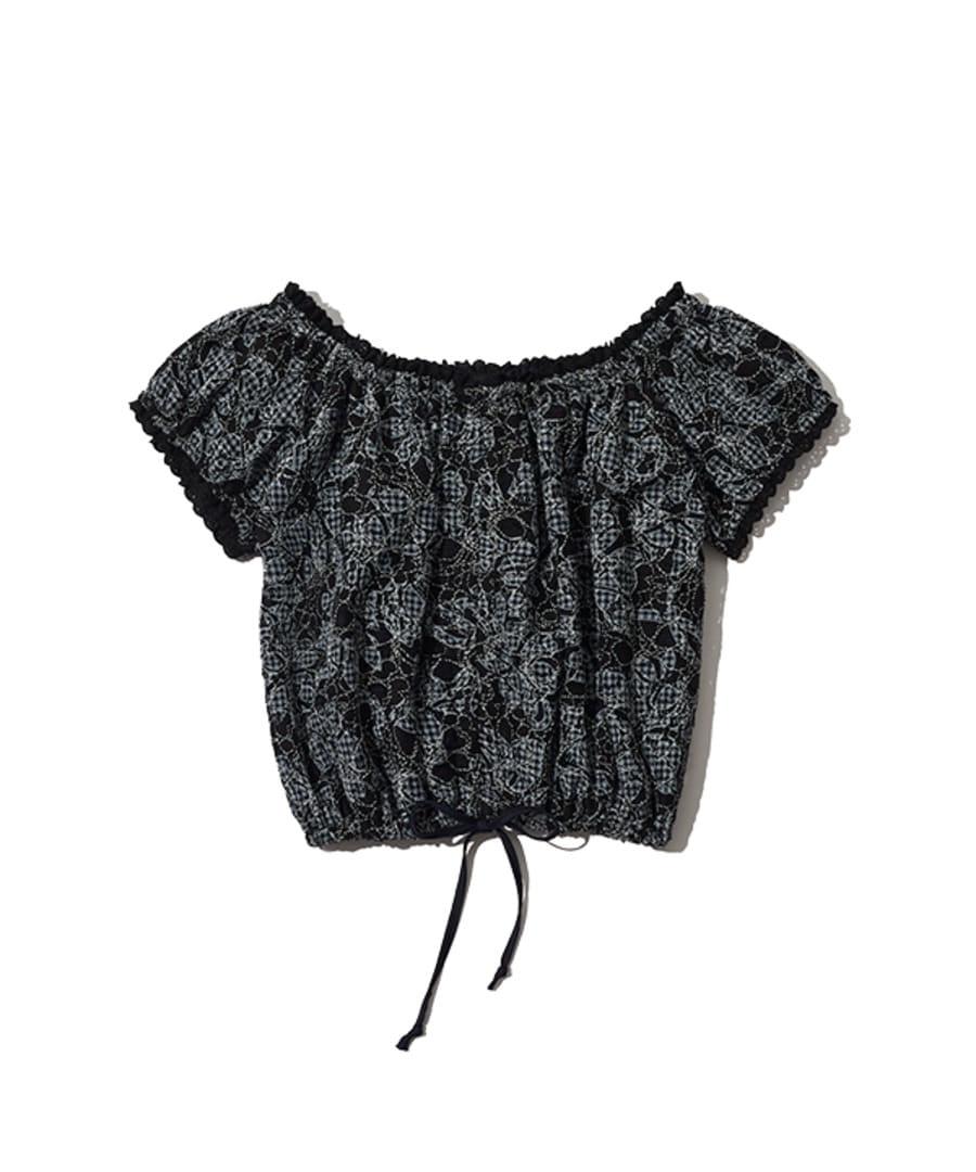 Lace Jacquard Crop Blouse (black)