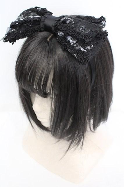 Moi-meme-Moitie / ローズフォレストレースカチューシャ  ブラック×ホワイト O-25-11-07-1060-MO-AC-IG-OS