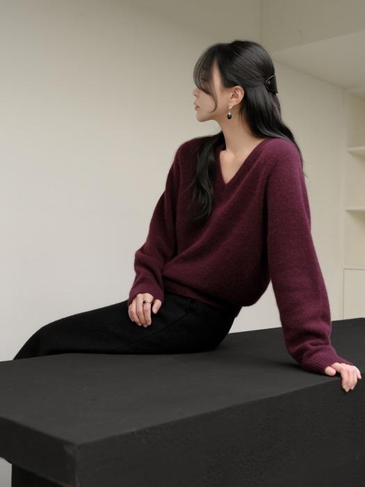 [뉴 컬러 추가]하딘 폭스30 홀가먼트 브이넥 니트[wine]