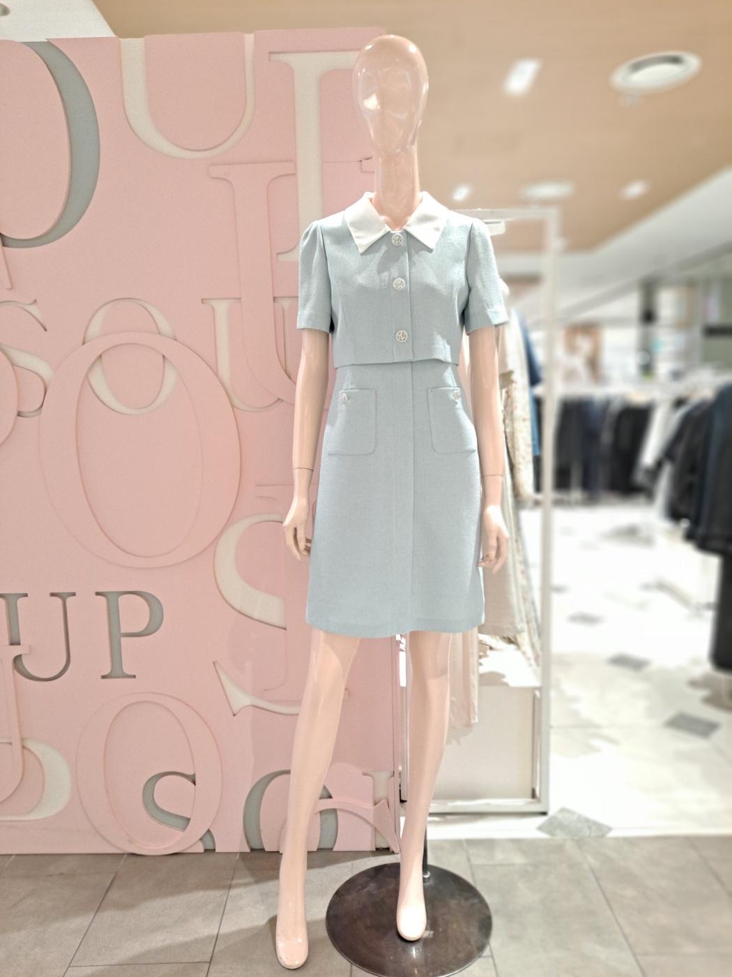 솔리드 칼라 배색 반팔 원피스 SZ5OPM6/숲