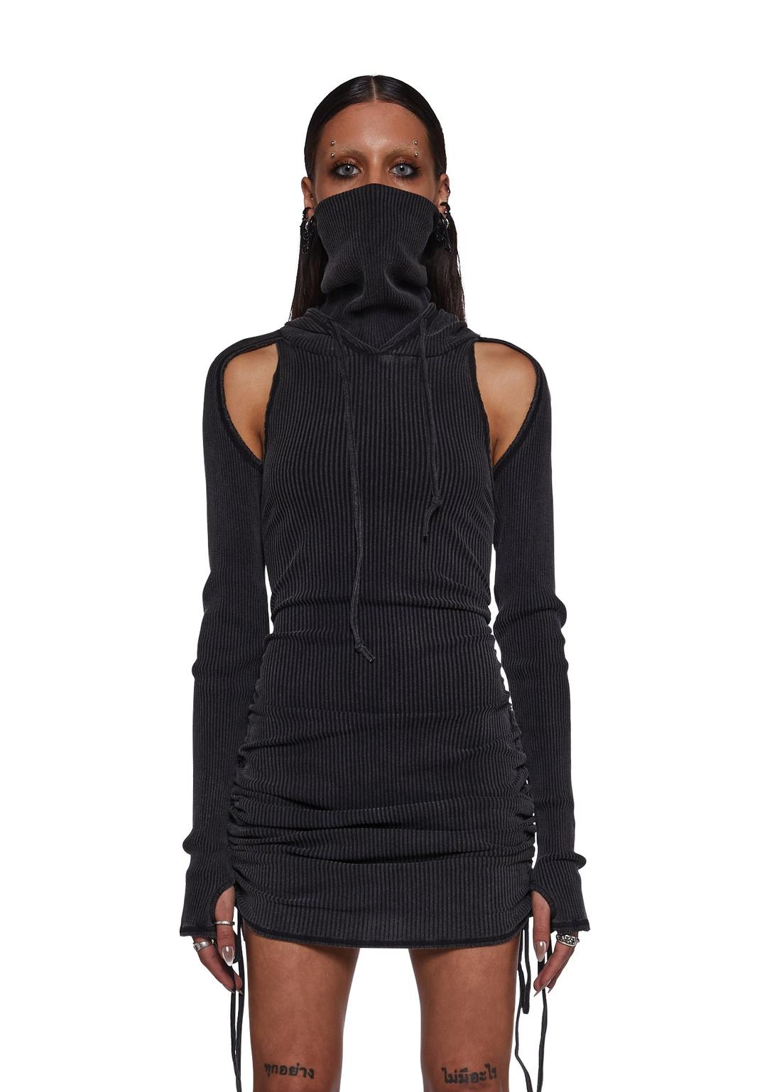 Replay Ruched Mini Dress - Charcoal - DARK GRAY / Small