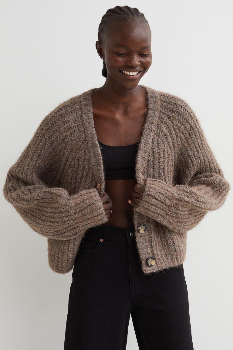 울 블렌드 리브니트 가디건