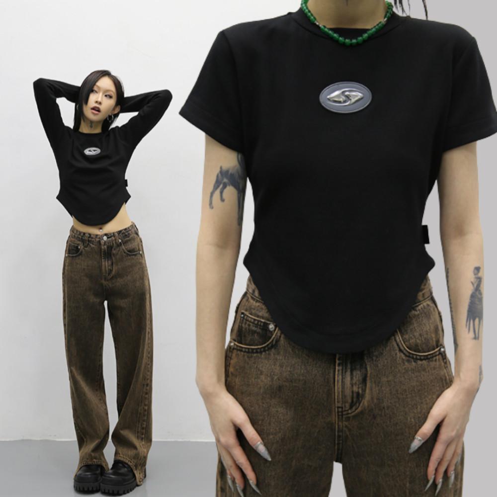 MYFUZZYKON 메이야퍼지콘 반팔 긴팔 락시크룩 슬림 크롭 반팔 티셔츠