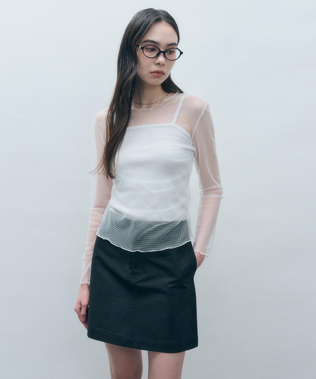 몽돌 사이드 셔링 다이아 시스루 롱 슬리브 아이보리 MDTS061DIAIVORY