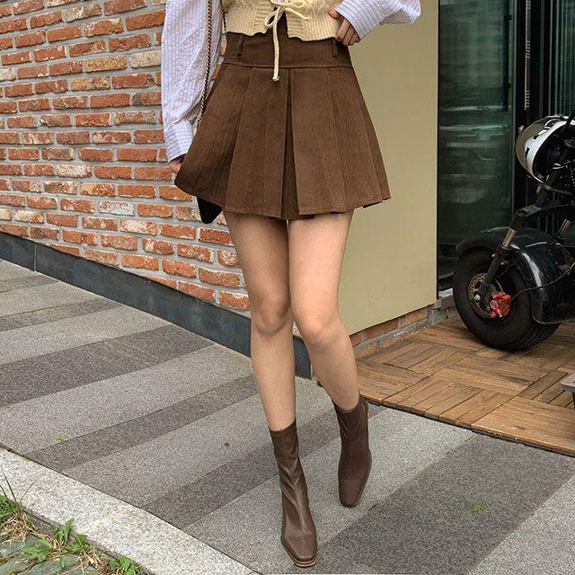 라디 코듀로이 골덴 플리츠 플레어 치마바지 도톰 겨울 미니 스커트