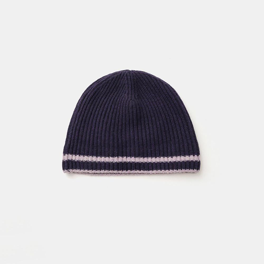 니틀리 KNITLY WOOL COTTON RIBBED LINE BEANIE PURPLE