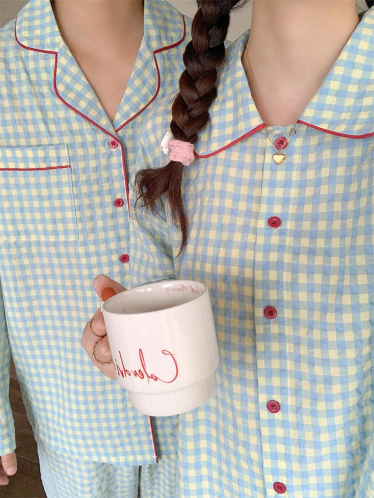 파인애플 민트 체크 커플 잠옷 세트 파자마파티 신혼부부 생일선물 홈웨어