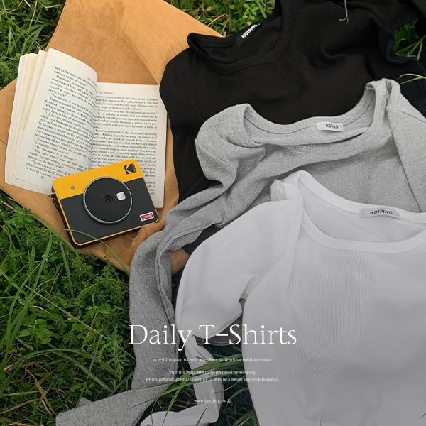 핫핑 [여리핏❤️/롱슬리브][필수기본티][MADE] 이지골지_유넥 골지 긴팔티셔츠(44~110) (빅사이즈티셔츠-기본티셔츠-베이직티셔츠-골지티셔츠-체형커버-슬림핏-데일리룩-이너티)