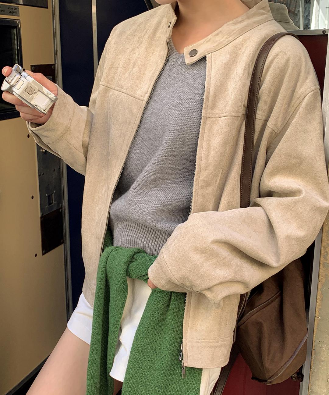 케이클럽 [MADE/1천장돌파]솜므 투웨이 스웨이드 레더 자켓 (S-M/데일리룩/출근룩/개강룩/봄아우터/봄자켓/브라운자켓/워크자켓)