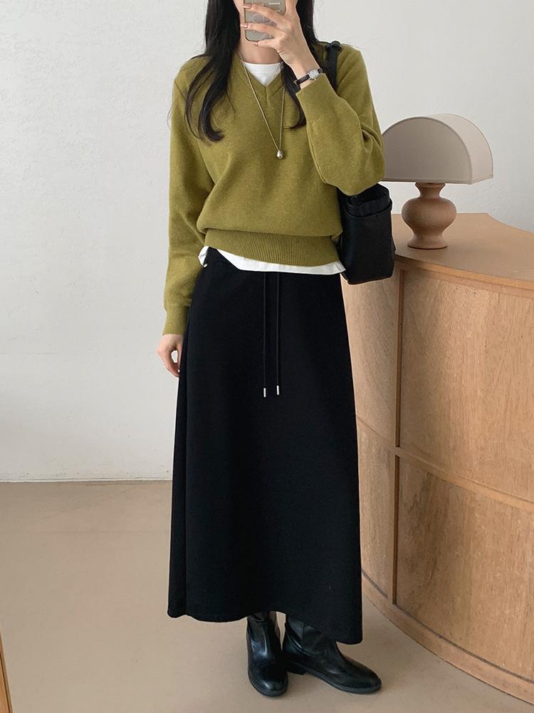 유라타임 [MD픽 보들] 컴포트 밴딩 세미 H라인 롱 스커트