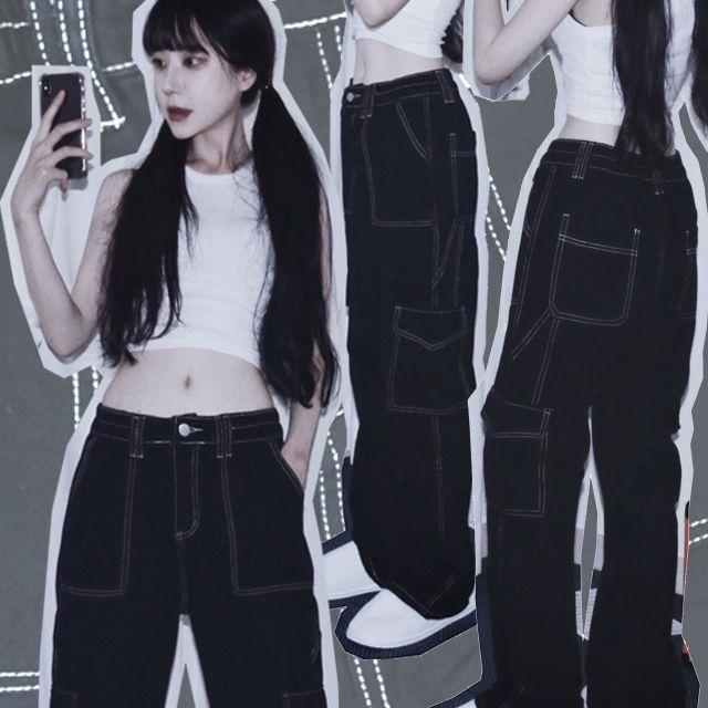 스티치 카고 와이드 팬츠