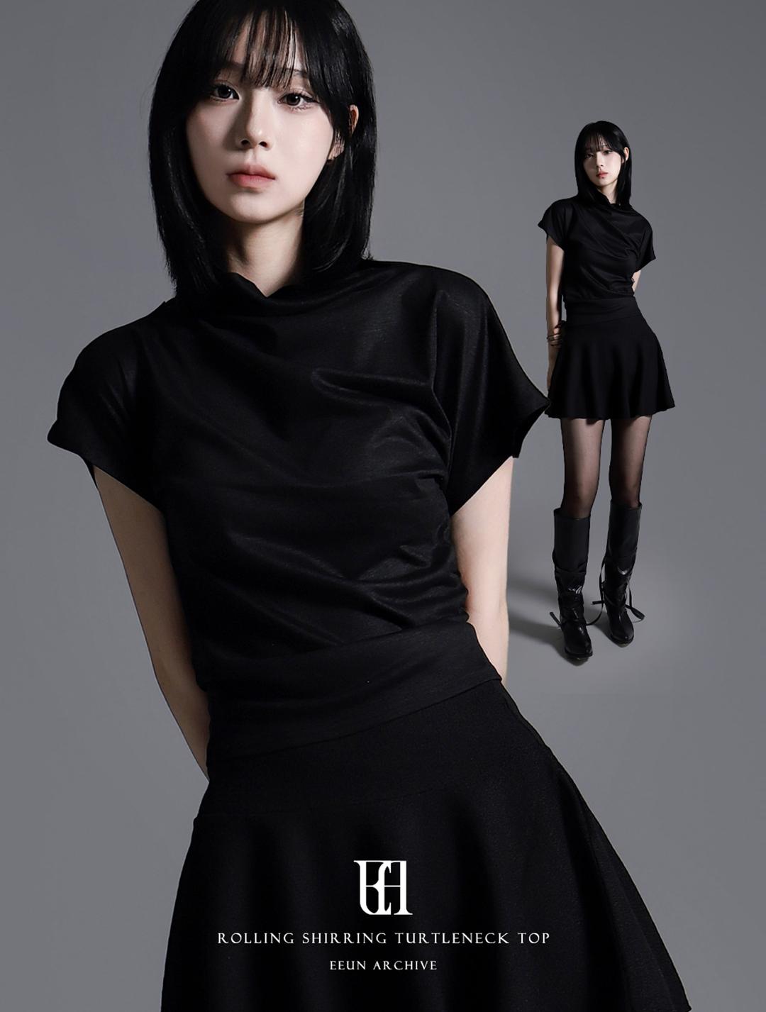 Unbal Shirring turtleneck Top