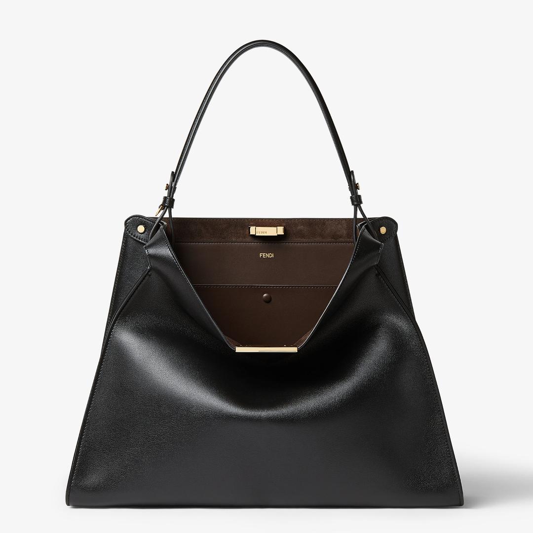 펜디 웨이 라지 블랙 가죽과 초콜릿 스웨이드 백