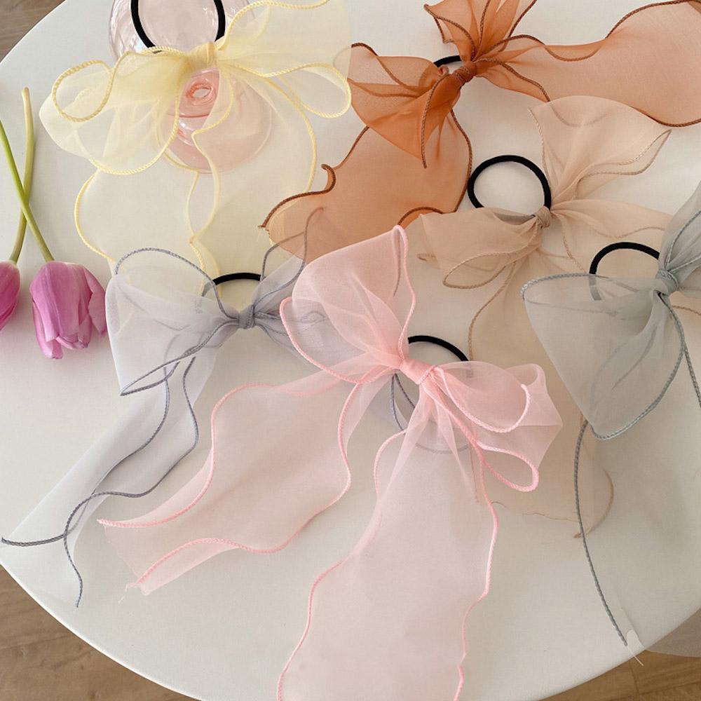 왕 리본 오간자 시스루 쉬폰 골프 스카프 머리끈 7컬러