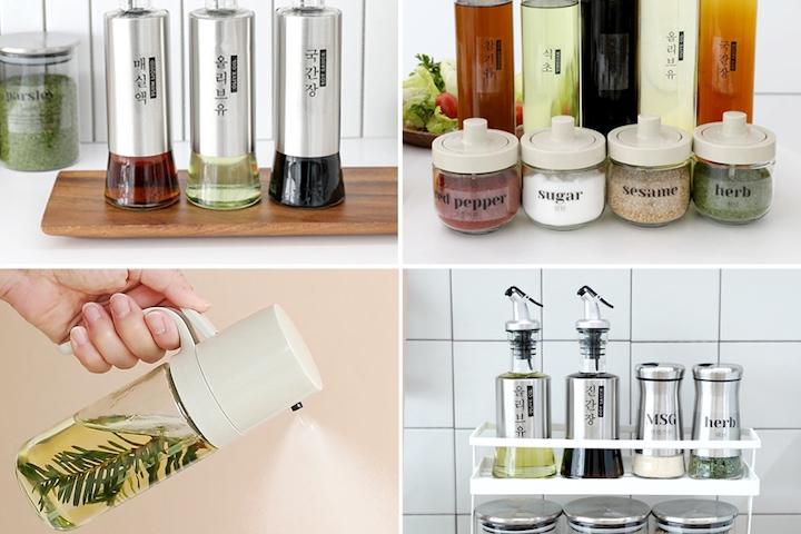 원터치 자동오픈 오일병 밀폐 양념통 모음