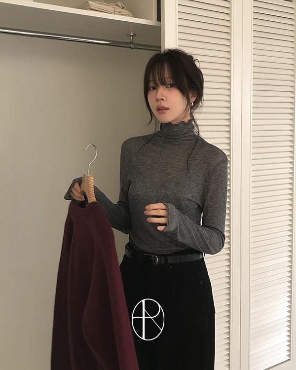 [여리핏/기본템][MADE] 헤이즈 시스루 울 텐셀 폴라 티셔츠