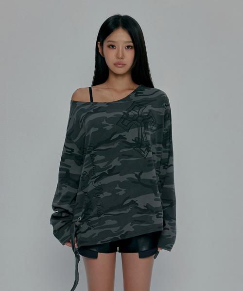 ONE SHOULDER GRAPHIC LONG SLEEVE_CAMO