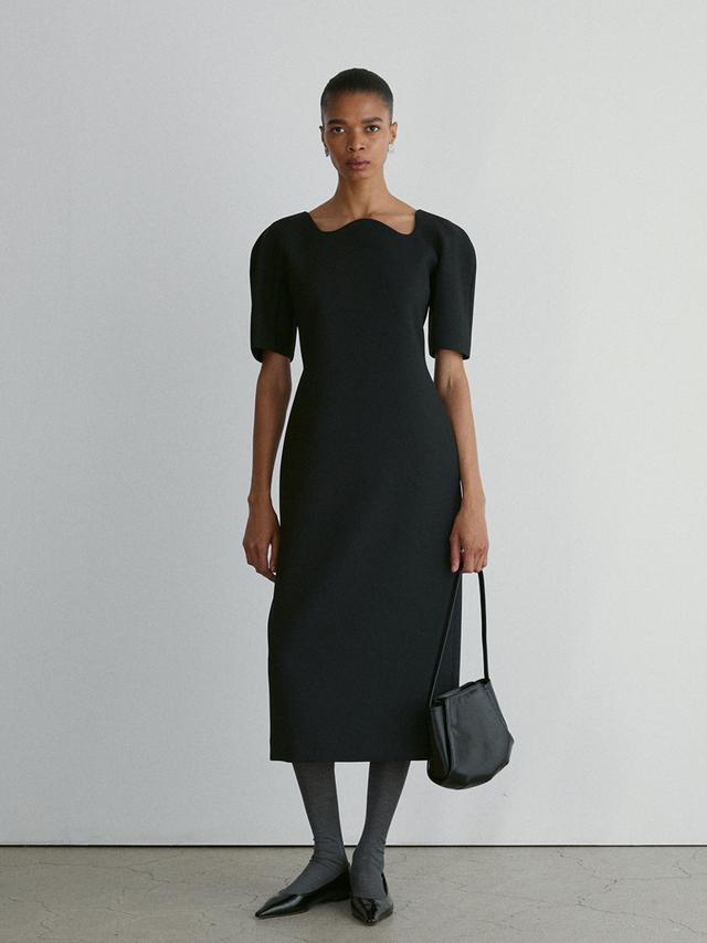 렉토 RC CURVED NECK STRUCTURED DRESS (BLACK) - 위시버킷