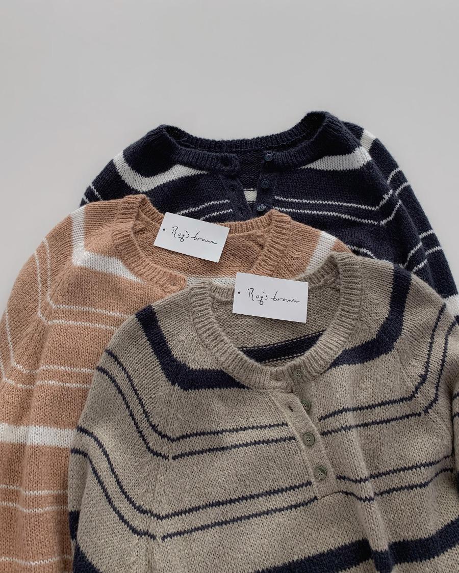 모헤어 필링 스트라이프 헨리넥 니트