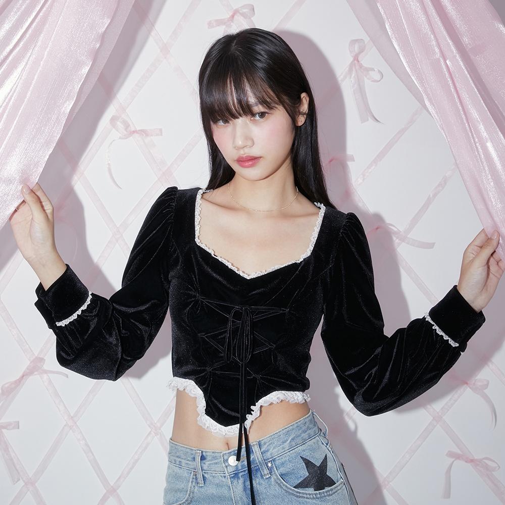 VELVET CORSET BLOUSE (BLACK)