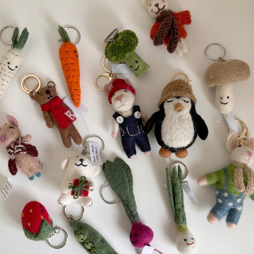 네팔 울 펠트 동물 야채 브로콜리 버섯 춈미 키링 키홀더 가방 참 장식 열쇠고리 38type