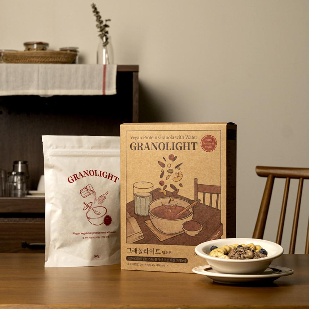 가루선생 그래놀라이트 딥초코 500g 물부어 먹는 비건 시리얼 식물성 단백질 뮤즐리