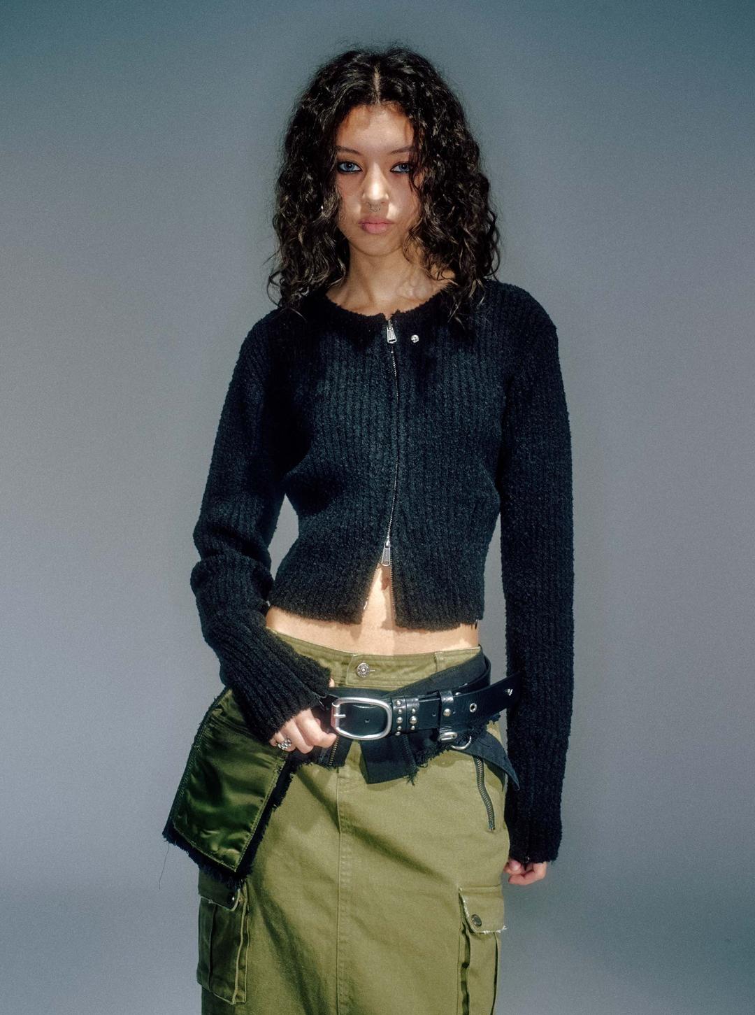 (RESTOCK) WOMEN NEAH KNITTED ZIP-UP BLACK