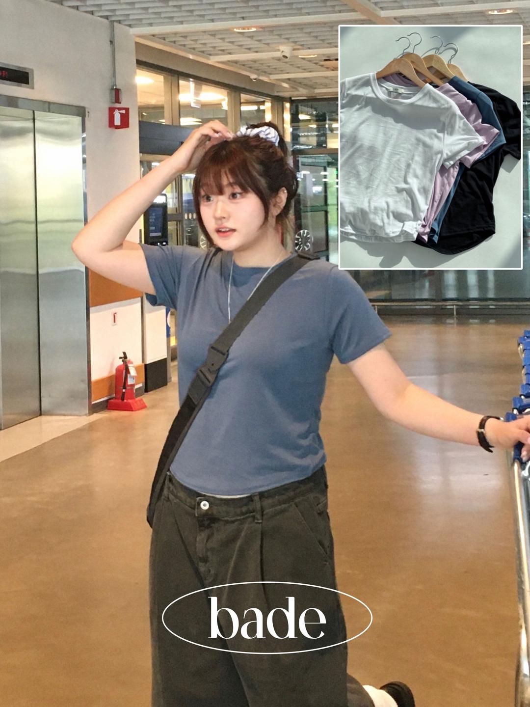 [#Bade/1+1할인/2 사이즈/무료배송] 포니 후들 쫀쫀 기본 반팔 티 (4 color)