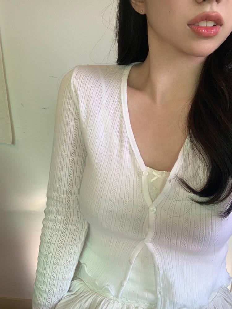 펀칭가디건 여름 물결 아일렛 프릴가디건