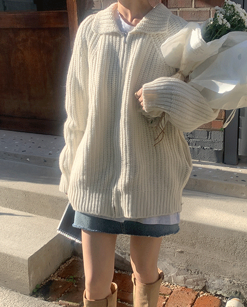 classic knit zip- up : ivory