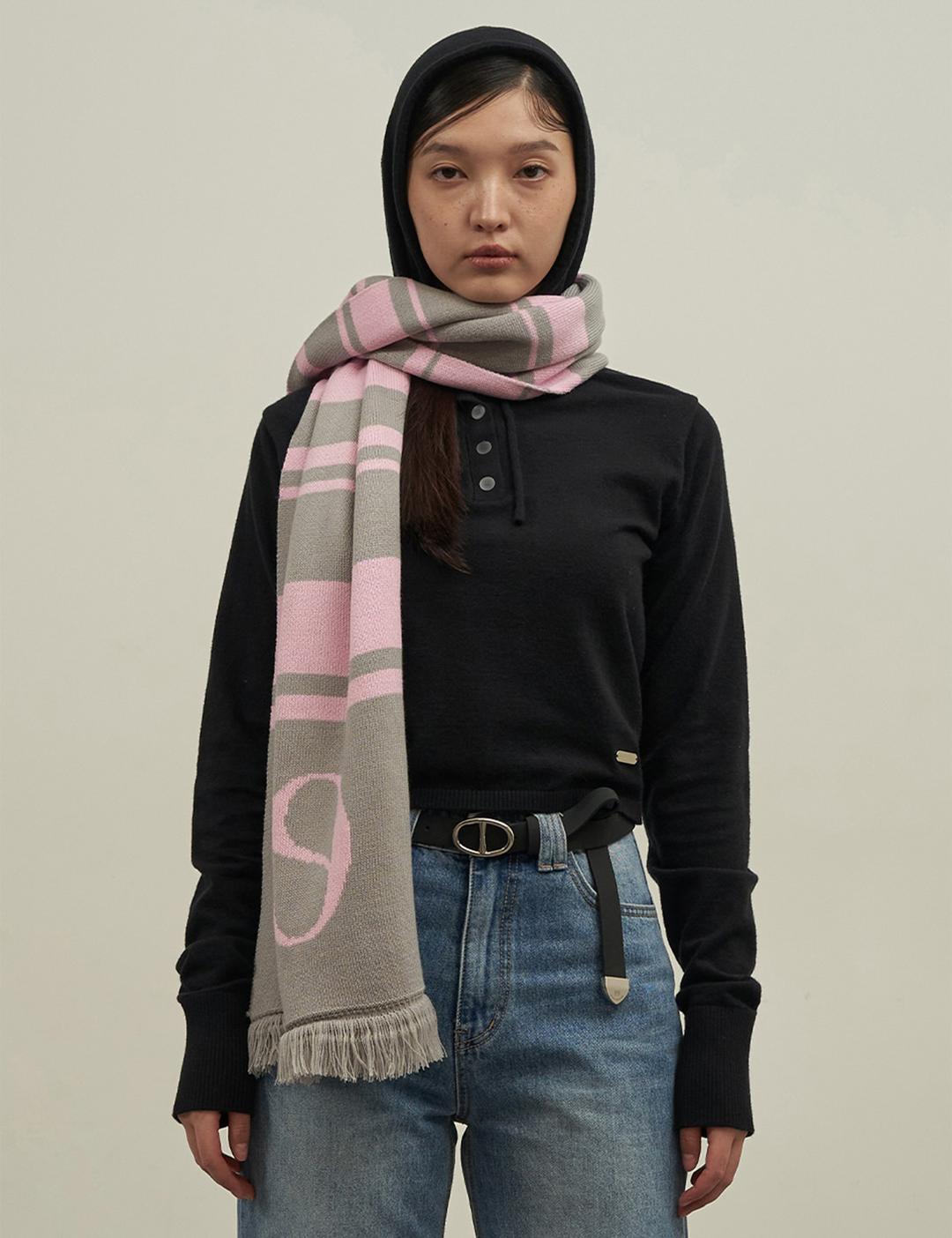 [11/28예약발송]129 스트라이프 머플러 핑크 그레이 | 루앱