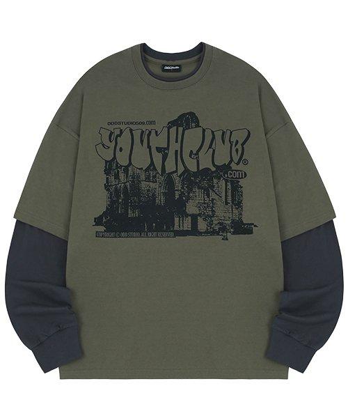 유스클럽 그래픽 레이어드 오버핏 롱 슬리브 - KHAKI