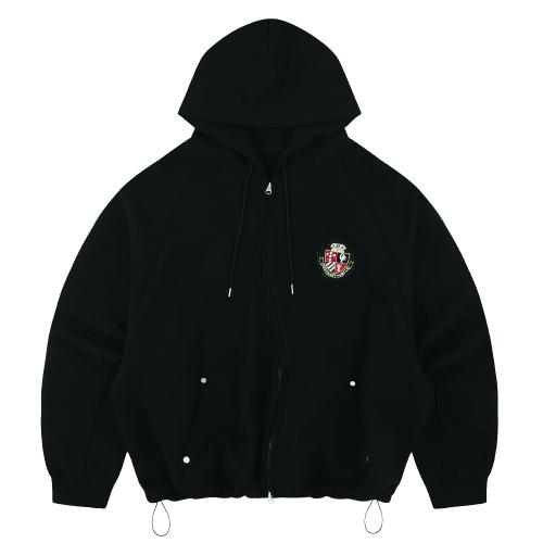 커브드 후드 와펜 집업 블랙