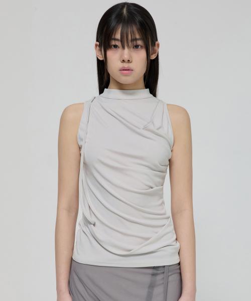 Draped Sleeveless Top (FL-135_Cloud White)