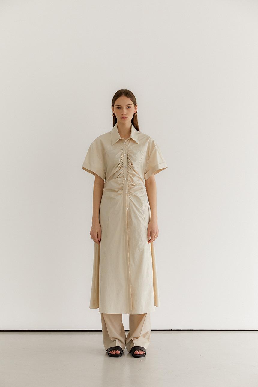 Front shirring shirts dress_Natural
