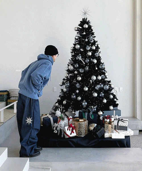 와이드 나염 카펜터 데님 벌룬 팬츠