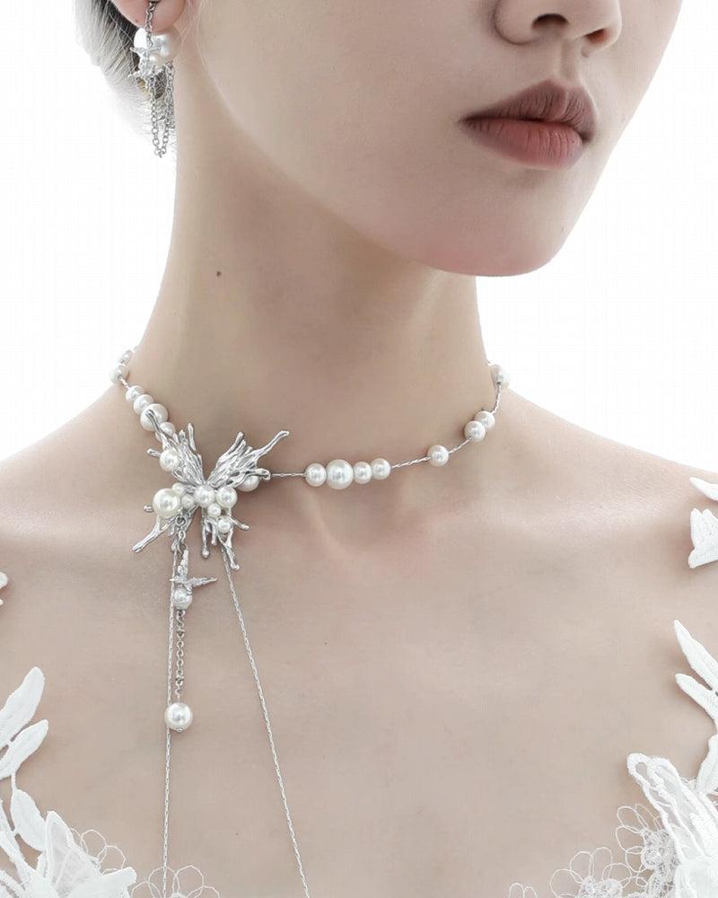 Butterfly Bubble Pearl Tassel Necklace