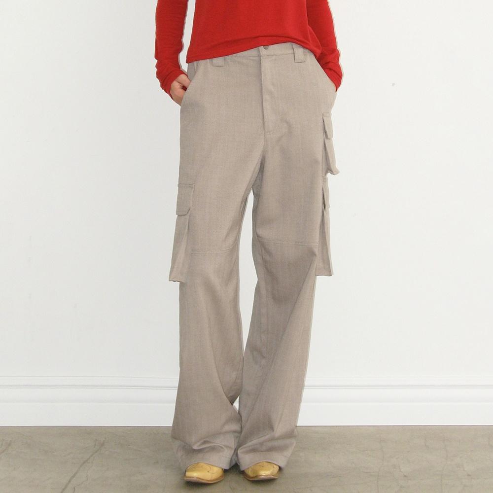 HERRINGBONE CARGO PANTS (BEIGE)