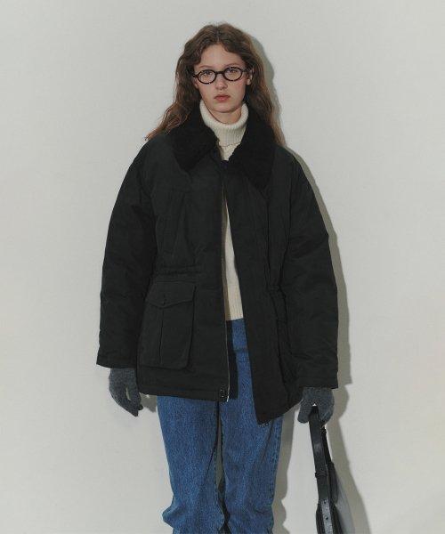 UNISEX COLLARED HALF GOOSE DOWN JACKET BLACK_UDJU3D134BK