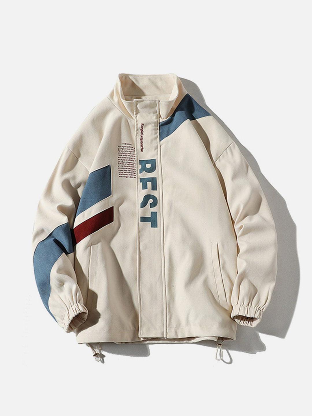 Aelfric Eden Vintage Letter Print Patchwork Jacket - Beige / S