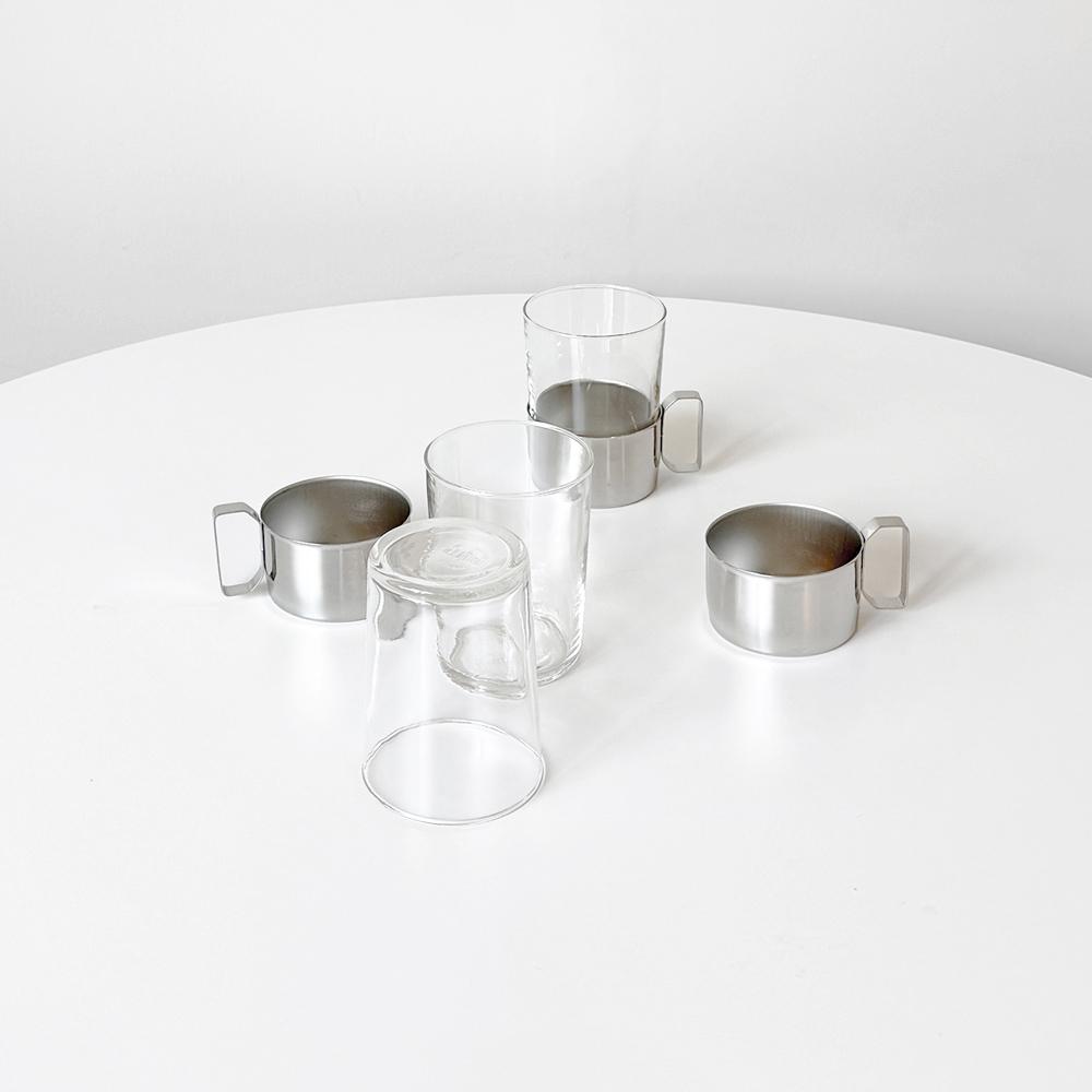 1970s Duralex metal and glass cup