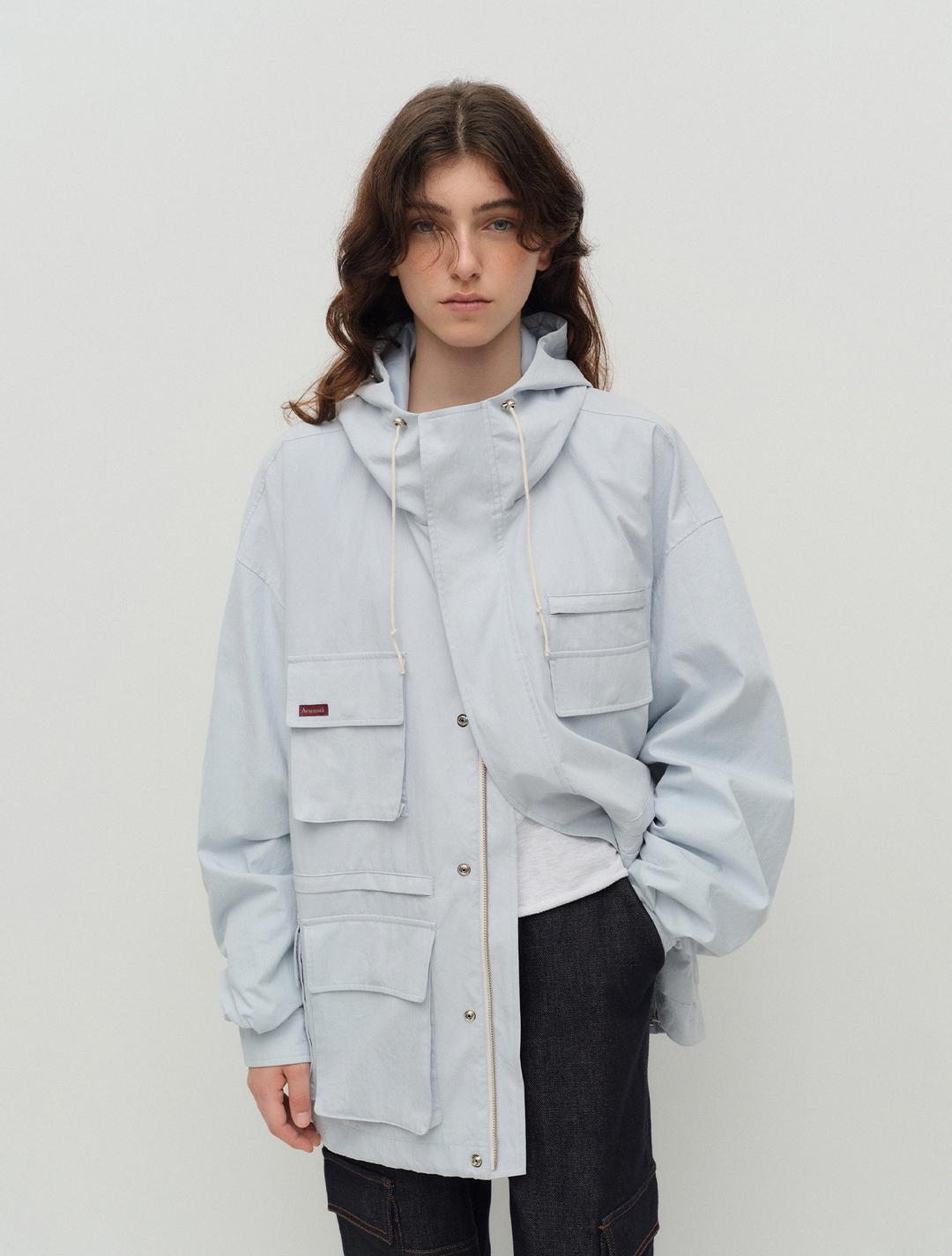 코튼-나일론 후디드 피싱 재킷 (블루)