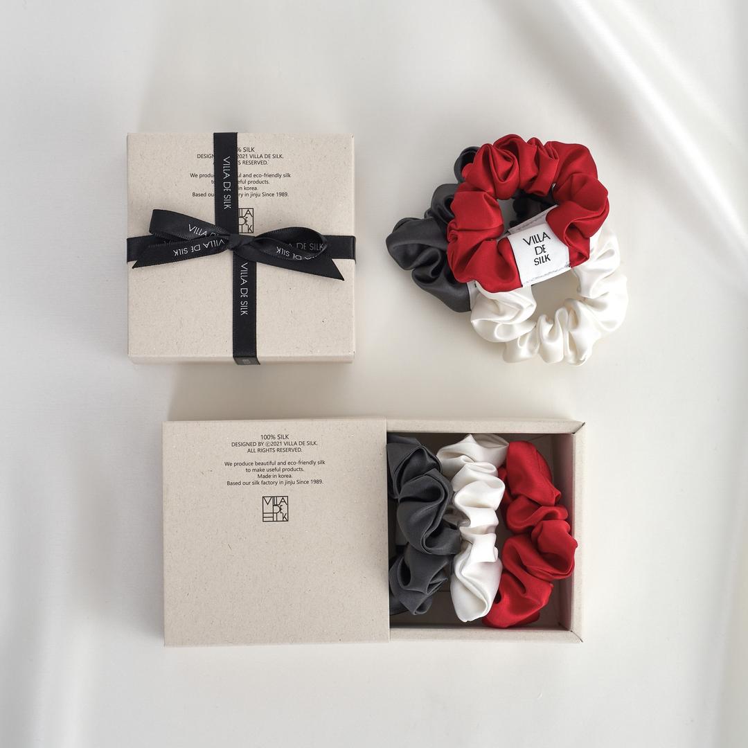 Baby scrunchie 3set(Off-white/Cherry red/Charcoal)실크 스크런치 세트