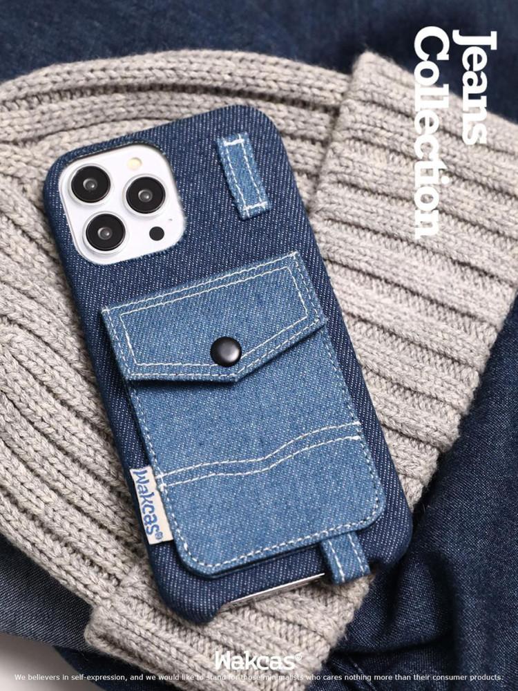 수심 Denim 데님 포켓 케이스 아이폰 카드 수납 청바지 폰 13 14 프로 맥스